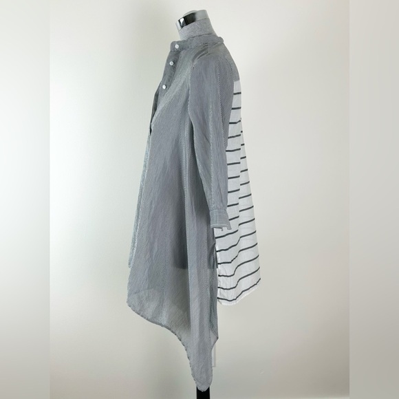 MaxMara Grey And White Stripe Cotton And Silk Tunic Top - Picture 5 of 10